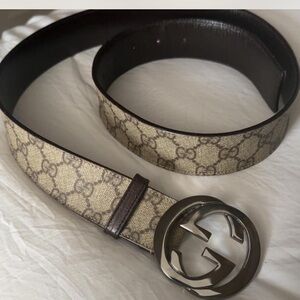 Gucci Monogram Canvas Belt with Silver Buckle